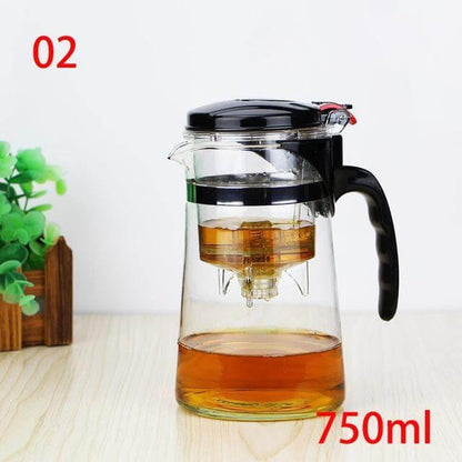 Heat-resistant glass teapot with stainless steel strainer