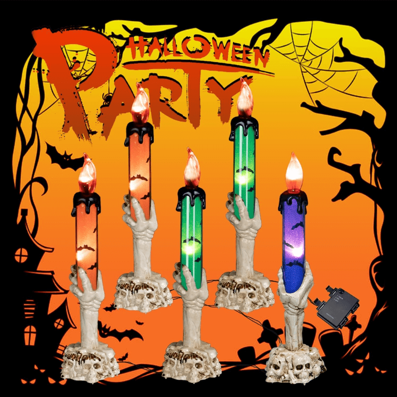 Solar-Power Skull Candle Light Halloween Pathway Decor