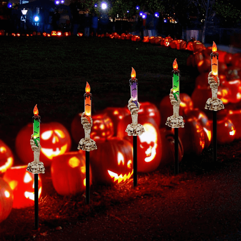 Solar-Power Skull Candle Light Halloween Pathway Decor