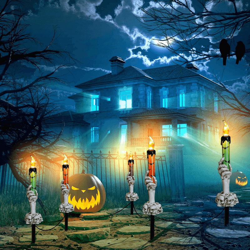 Solar-Power Skull Candle Light Halloween Pathway Decor