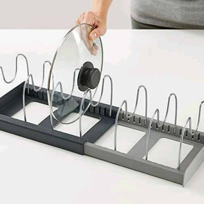 Extendable pan and lid holder – for drawers and cupboards
