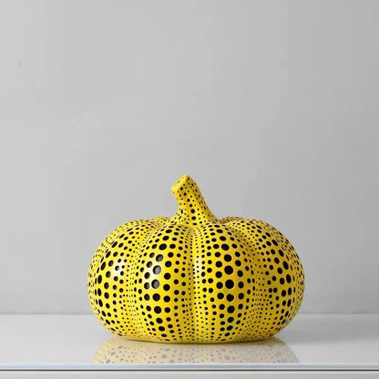 Yellow Resin Figurines Tabletop Accents Set Contemporary Shelf Decor Owl Pear Pumpkin Bird Sculptures 8 Inch Statement Pieces for Coffee Tab | Thomler