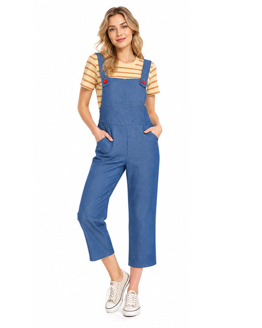Women Striped Shirt and Denim Overalls Adult Animated Movie Youngest Sister Costume for Halloween