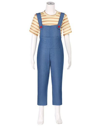 Women Striped Shirt and Denim Overalls Adult Animated Movie Youngest Sister Costume for Halloween