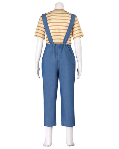 Women Striped Shirt and Denim Overalls Adult Animated Movie Youngest Sister Costume for Halloween